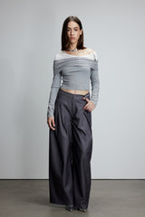Grey Stripe V-Waist Double Pleat Trousers