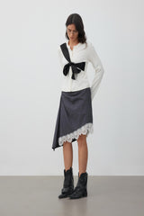 Black acetate lace-up cardigan