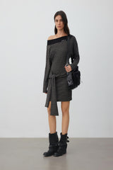 Striped Off-Shoulder Wrap Dress