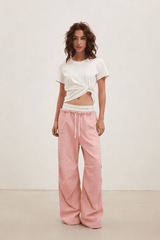 Colorblock Spray-Dye Rhinestone Parachute Pants