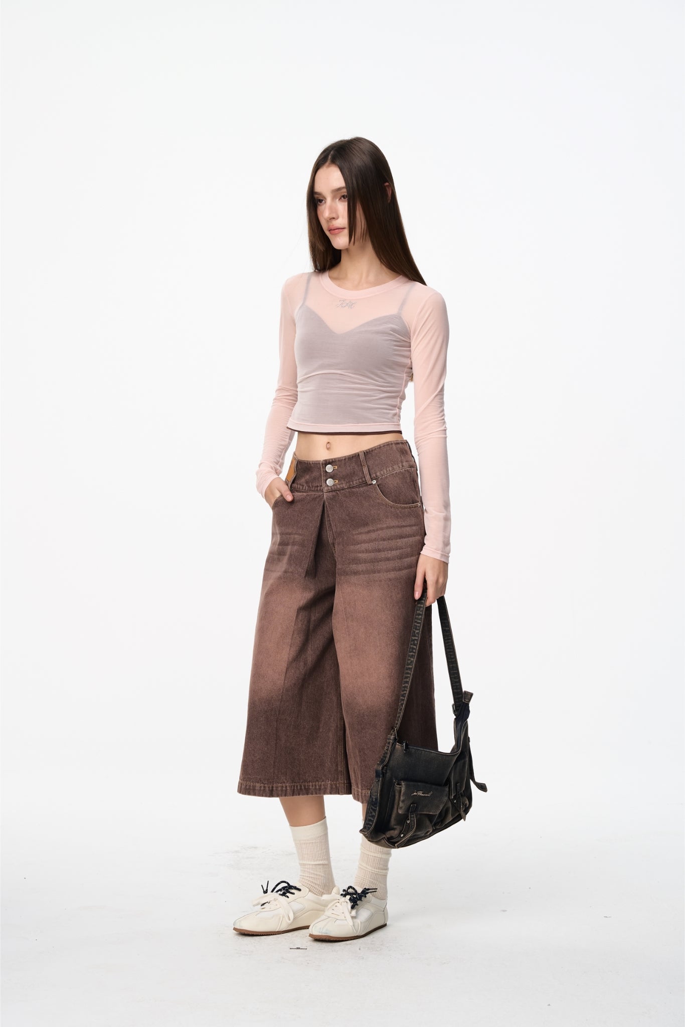 Washed Denim Pocket Crossbody Bag