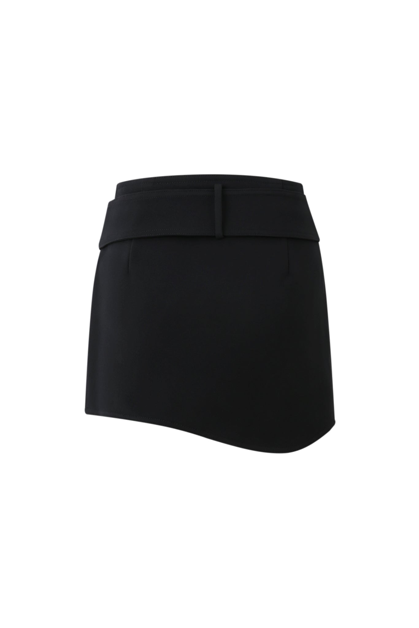Black Curved Hem Rhinestone Belted Mini Skirt