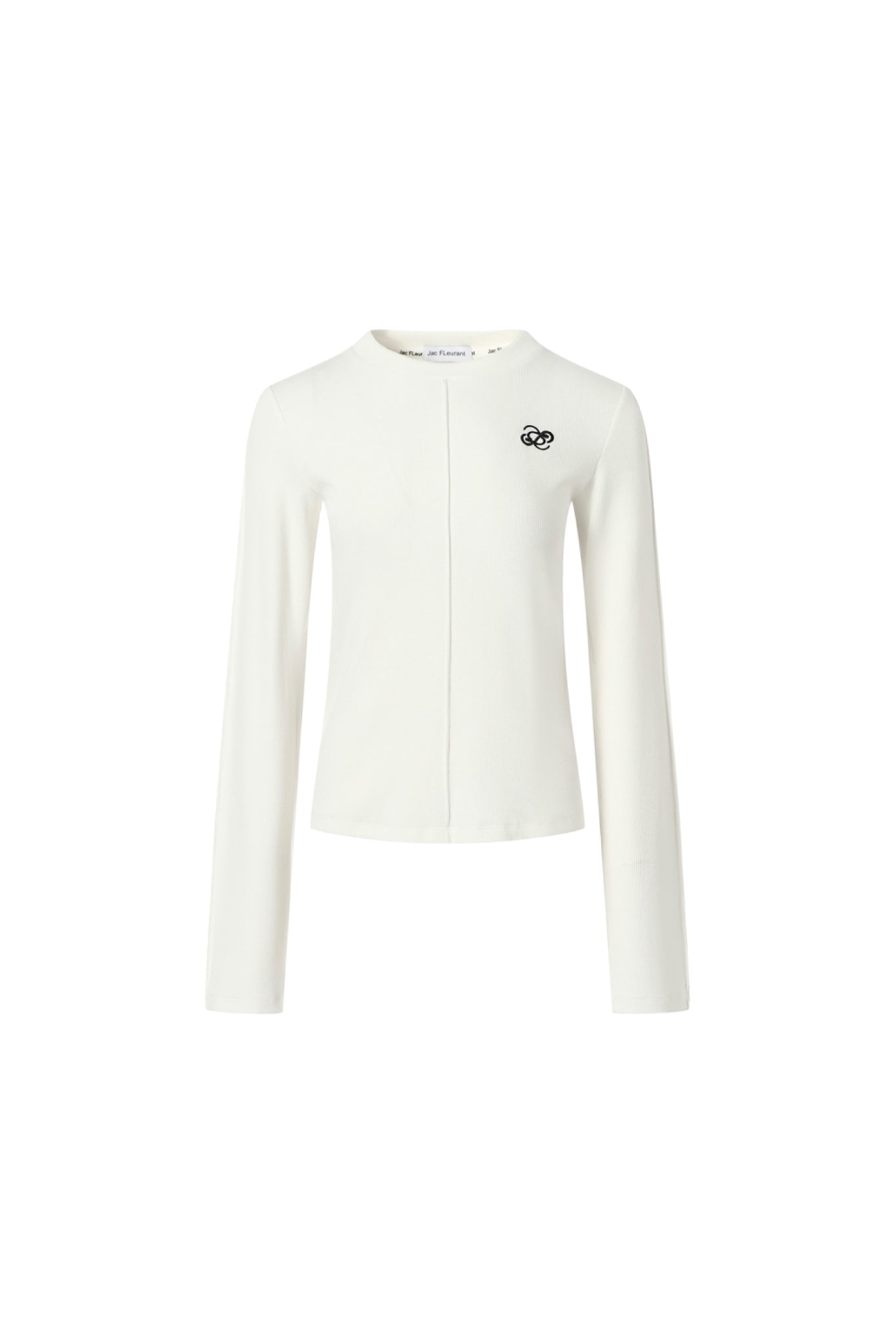 White Embroidered Logo Seam Detail Long Sleeve Top