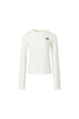 White Embroidered Logo Seam Detail Long Sleeve Top