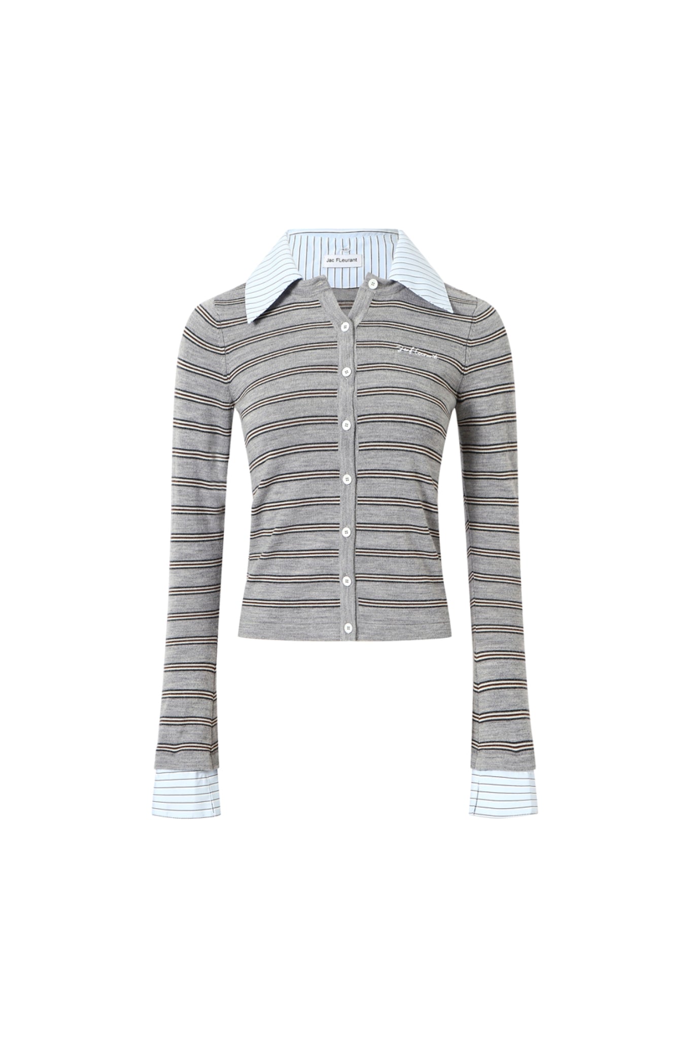 Shirt Collar Striped Knit Button-Up Cardigan