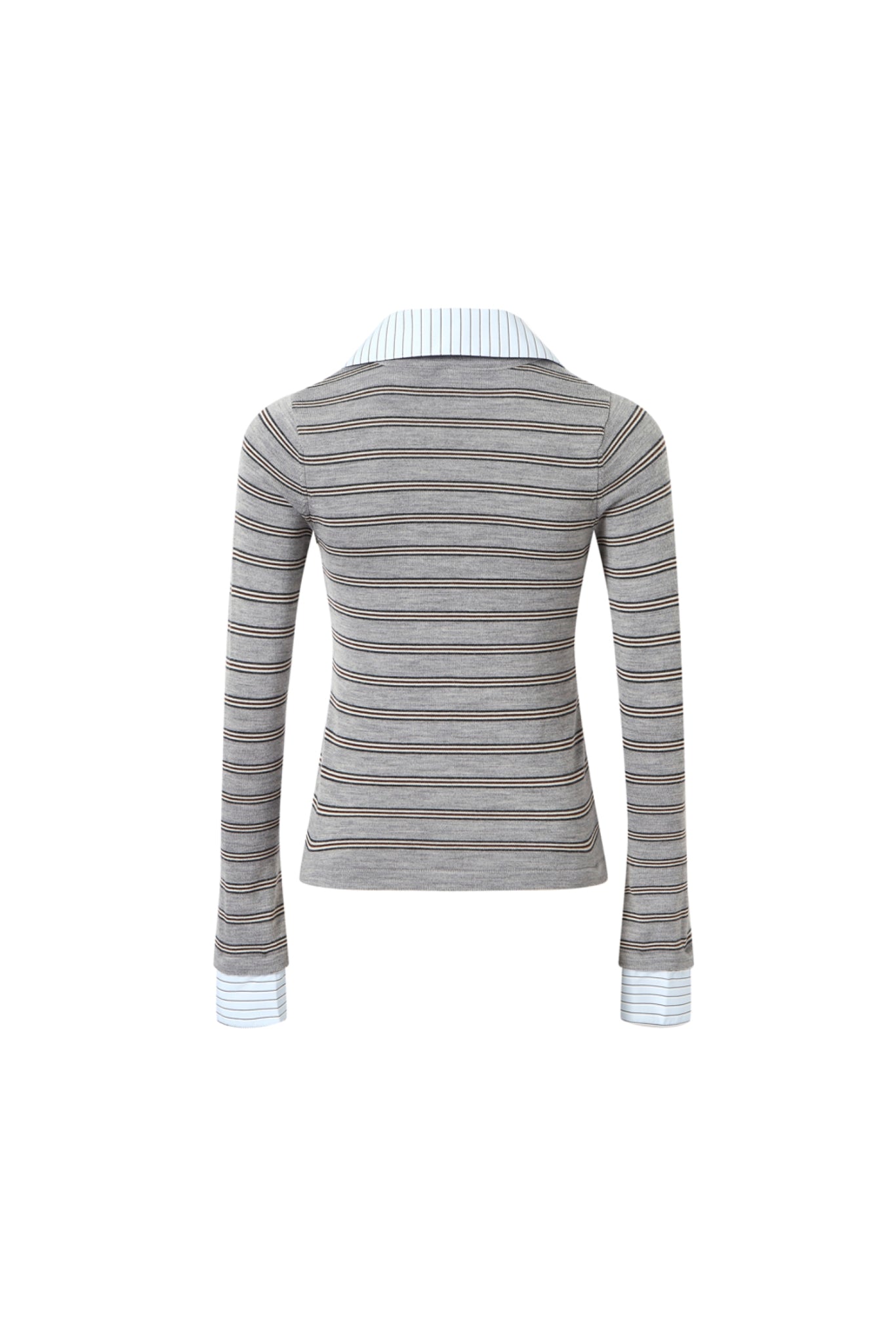 Shirt Collar Striped Knit Button-Up Cardigan