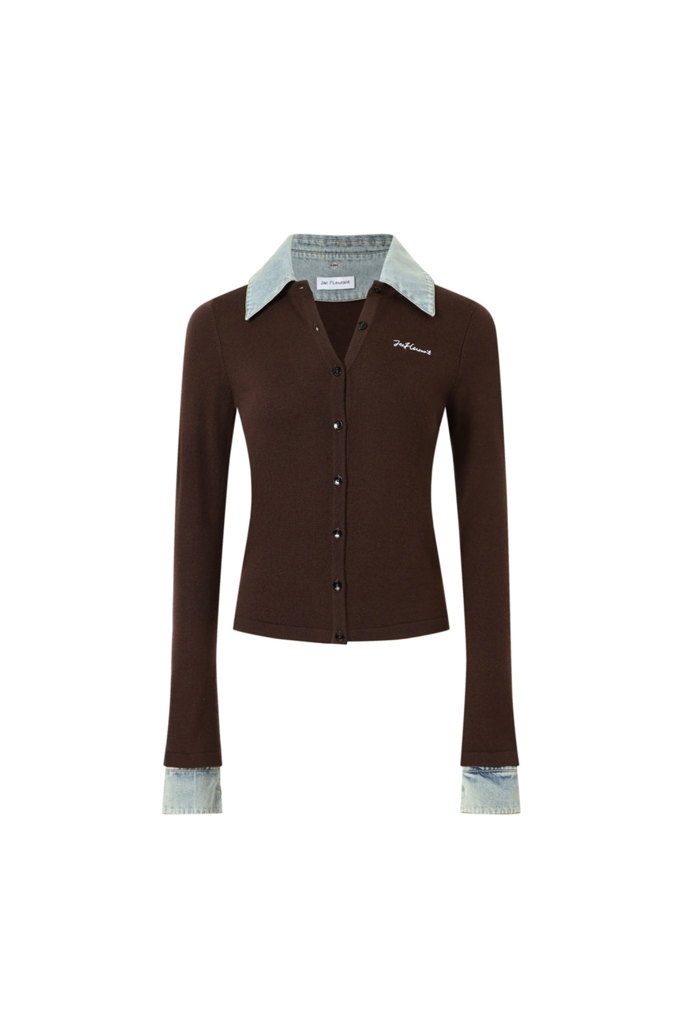 Denim Collar Striped Knit Button-Up Cardigan
