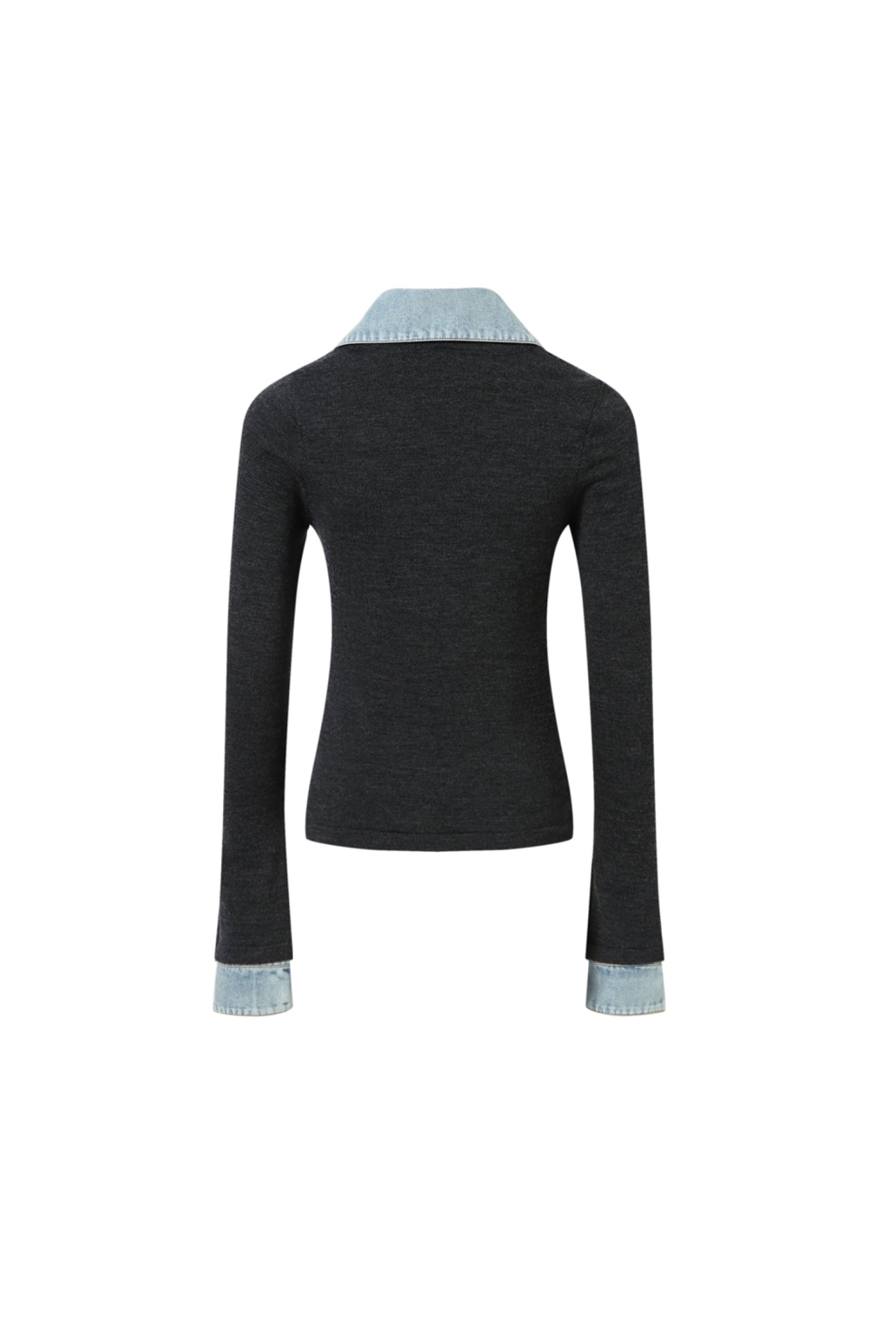 Denim Collar Striped Knit Button-Up Cardigan