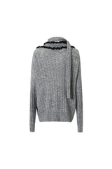 Grey Mohair Lace Trim Cardigan