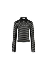 Striped Patchwork Polo-neck Base Top