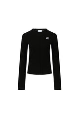 Black Embroidered Logo Seam Detail Long Sleeve Top