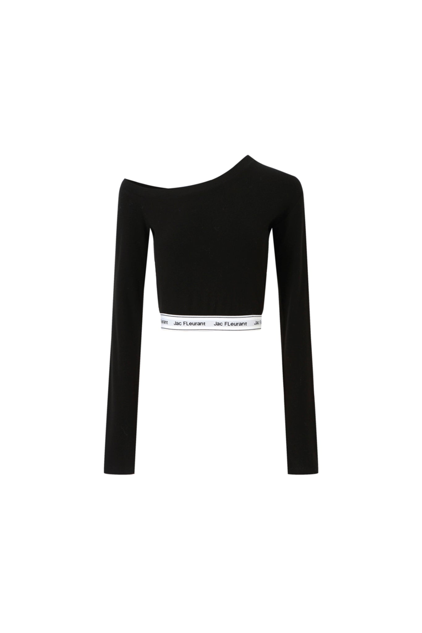 Elastic Rib Logo Black One-Shoulder Top