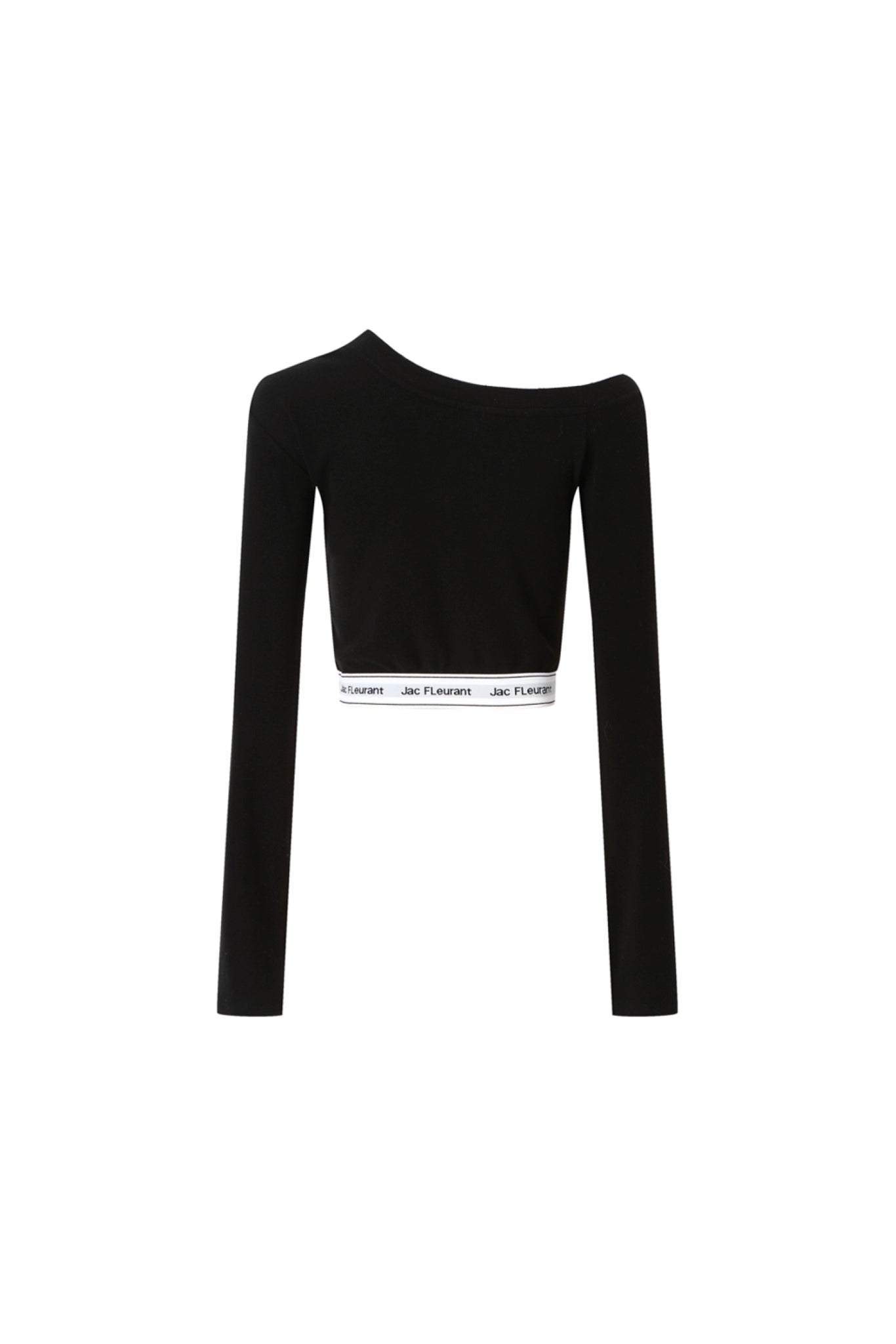Elastic Rib Logo Black One-Shoulder Top
