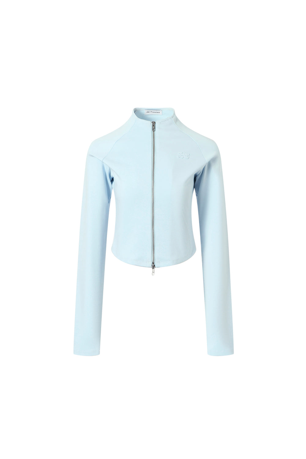 Blue button-down sleeve embroidered LOGO zipper top