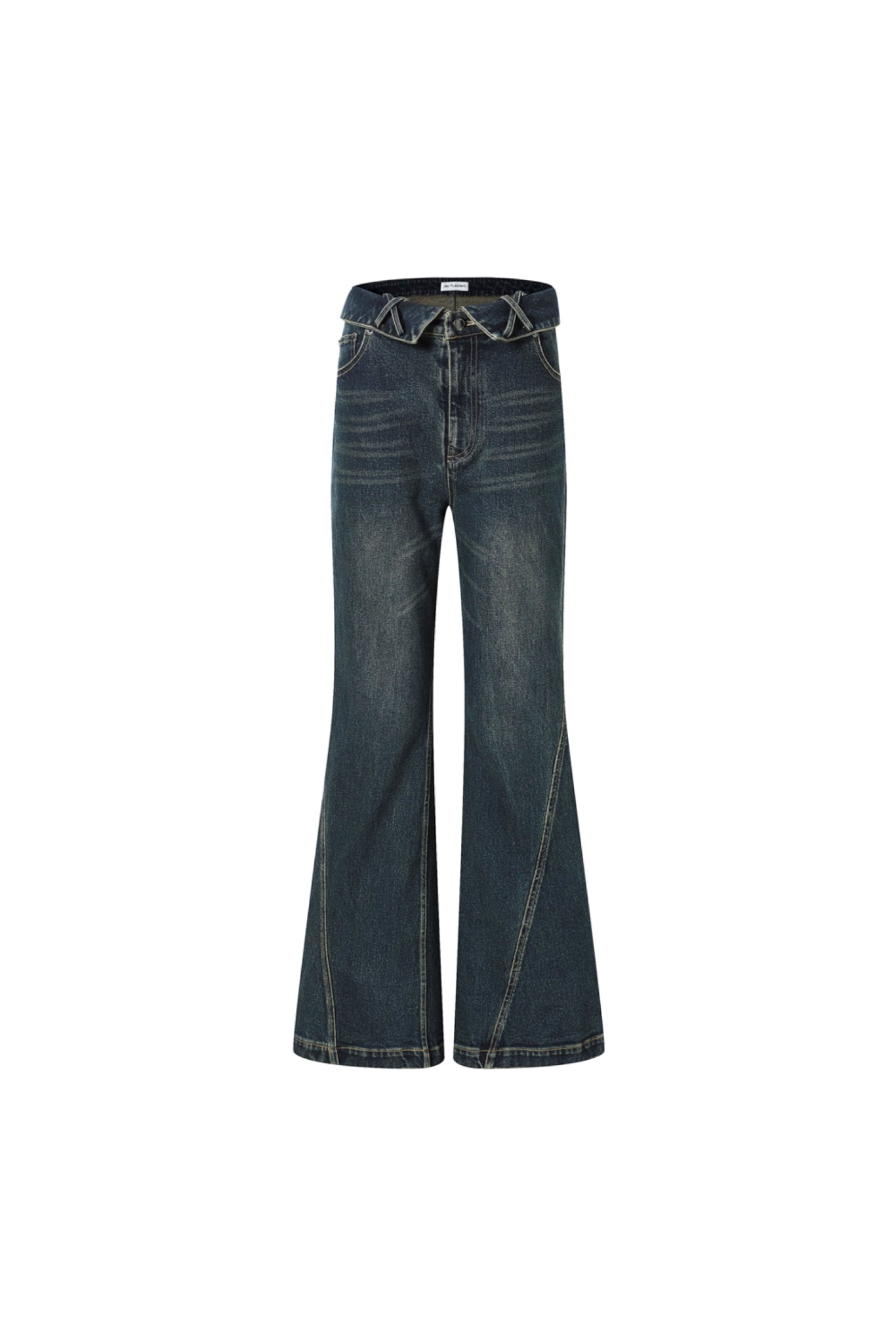Fold-Over Waist Cross Front Flare Jeans