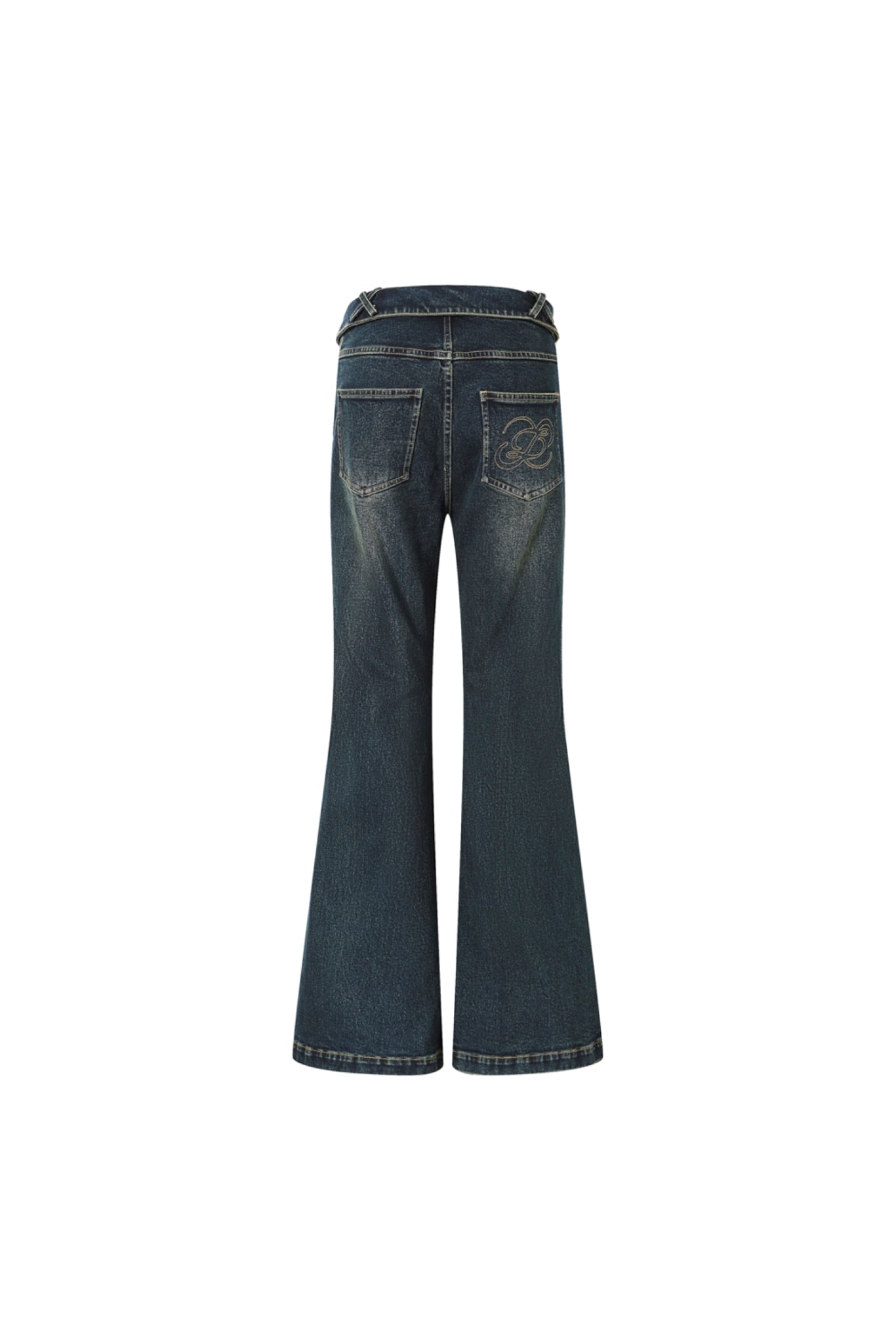 Fold-Over Waist Cross Front Flare Jeans