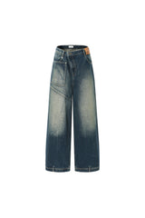 Diagonal Waist Vintage Washed Wide-Leg Pants