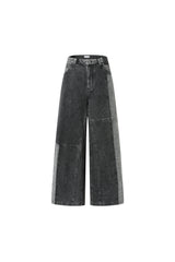 Asymmetric Grey-Black Paneled Denim Jeans