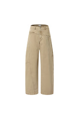 Asymmetric Seam Khaki Curved Hem Pants