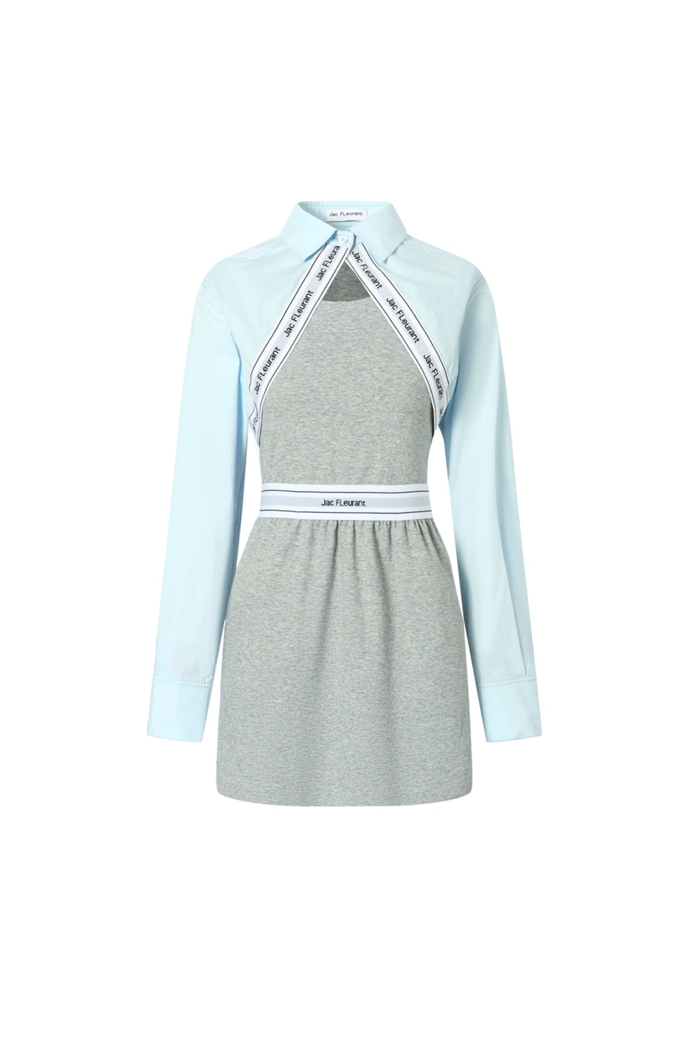 False Two-Piece Elastic Rib Shirt Dress