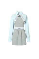 False Two-Piece Elastic Rib Shirt Dress