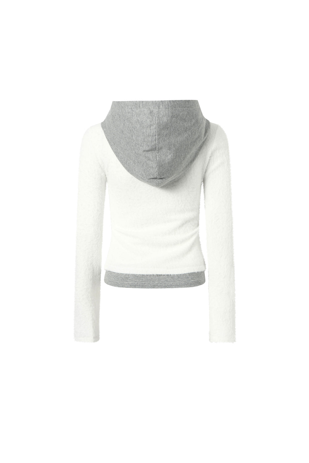 Knitted patchwork faux two-piece striped hooded top