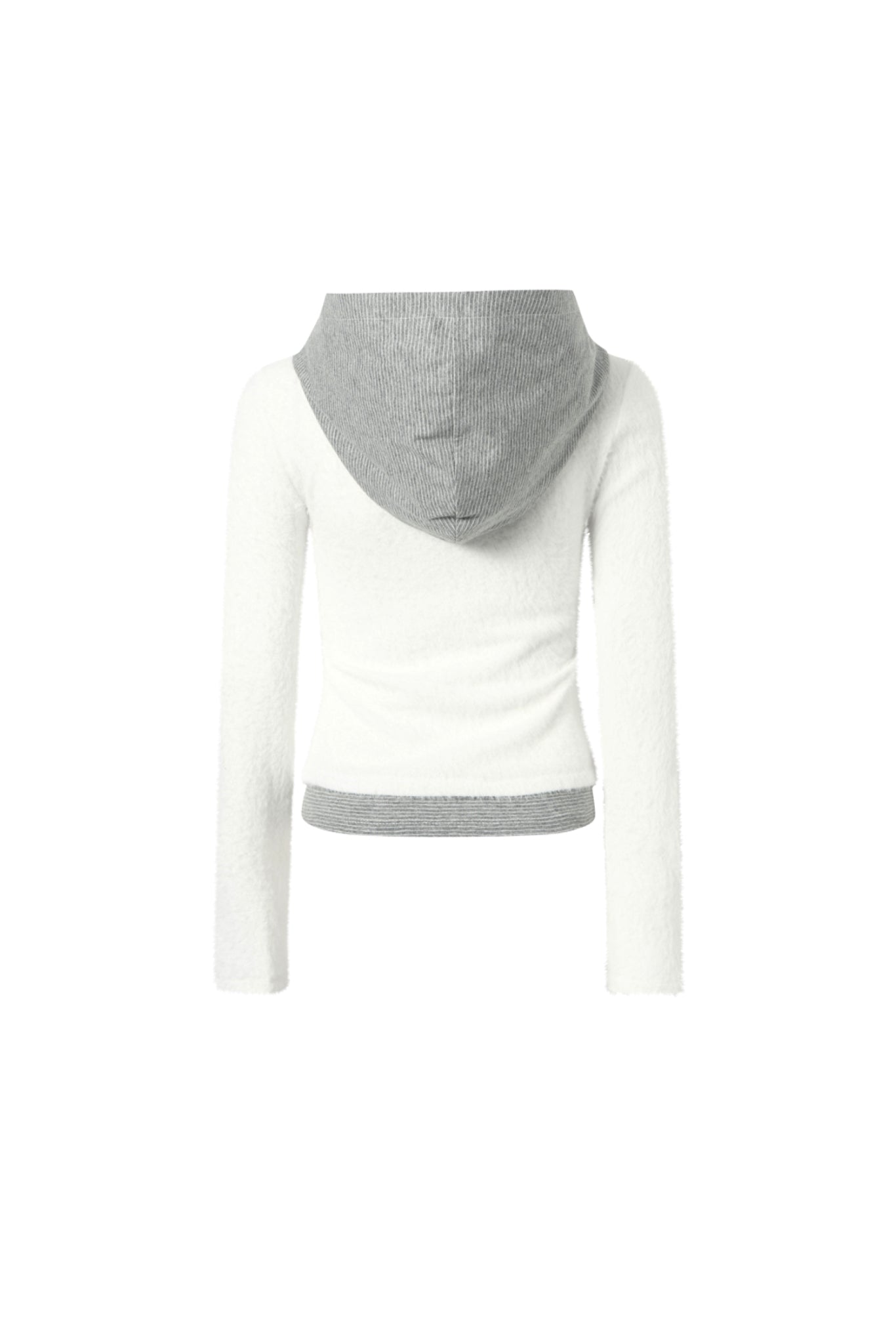 White Knit Panel False Two-Piece Striped Hooded Top