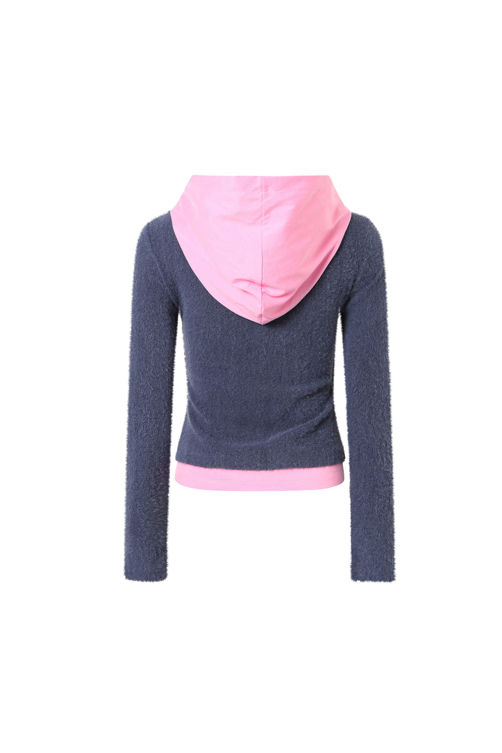 Knitted patchwork faux two-piece striped hooded top