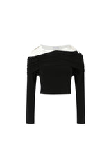 Shirt Collar Panel One-Shoulder Top