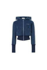 Side-Stripe Knit Denim Zip-Up Top - Set