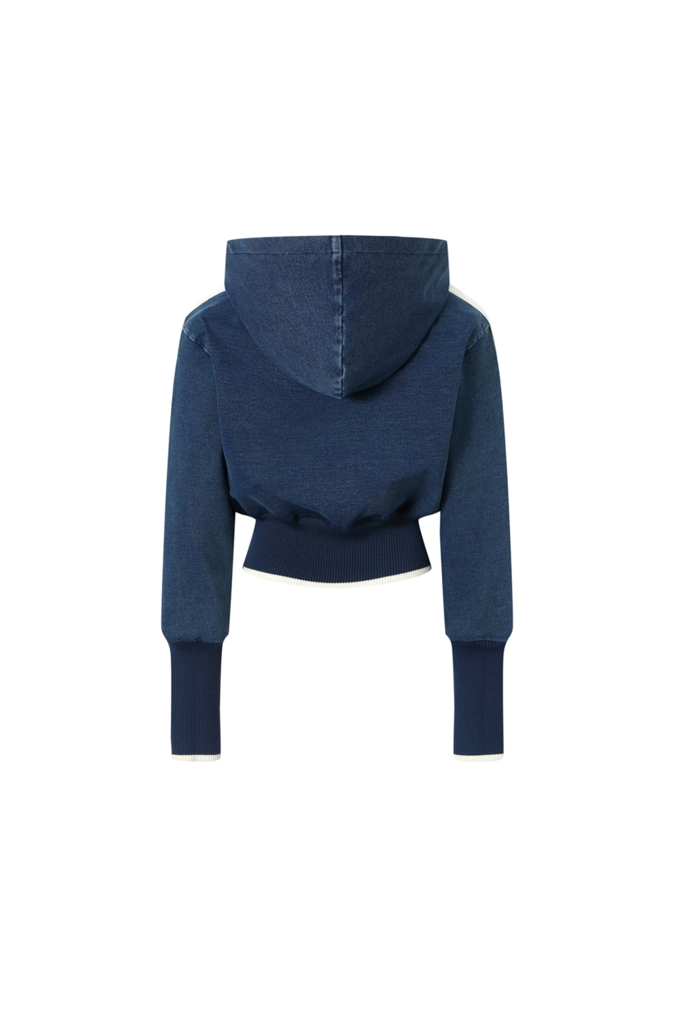 Side-Stripe Knit Denim Zip-Up Top - Set