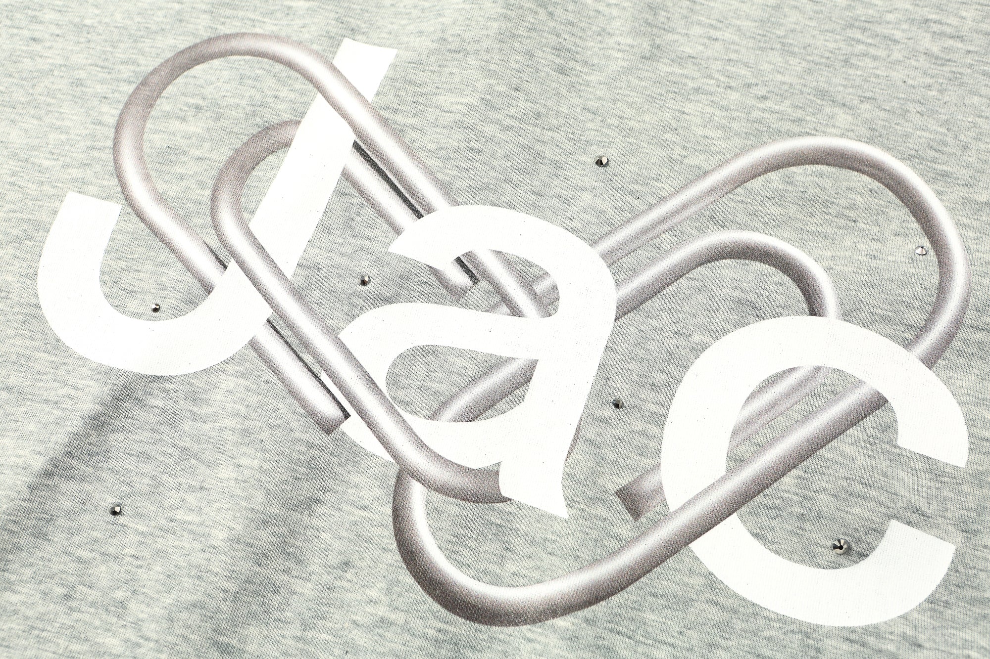 Gray sequined logo print off-shoulder long-sleeved shirt