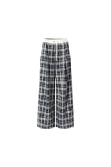 Waistband Panelled Plaid Wide-Leg Casual Pants