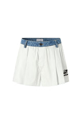 Denim Panel Pleated Shorts