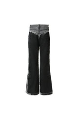Black & Grey Panel Raw Edge Jeans