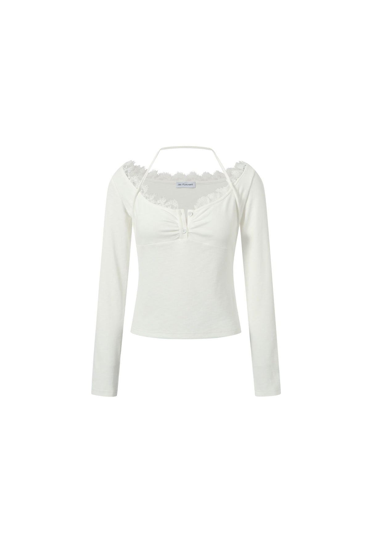Halter Neck Lace Knit Long-Sleeve Top
