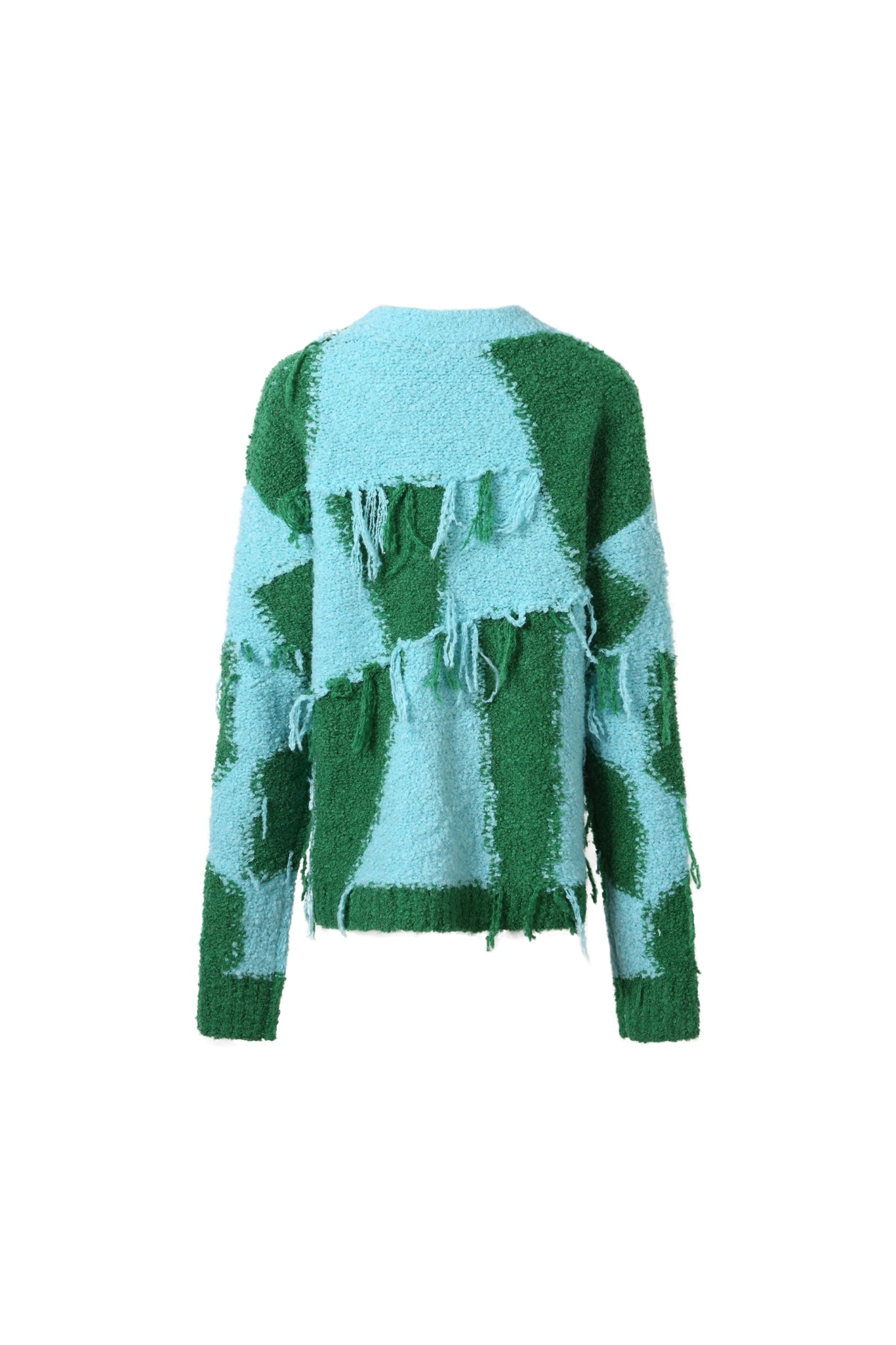 Blue & Green Color Block Fringe Cardigan