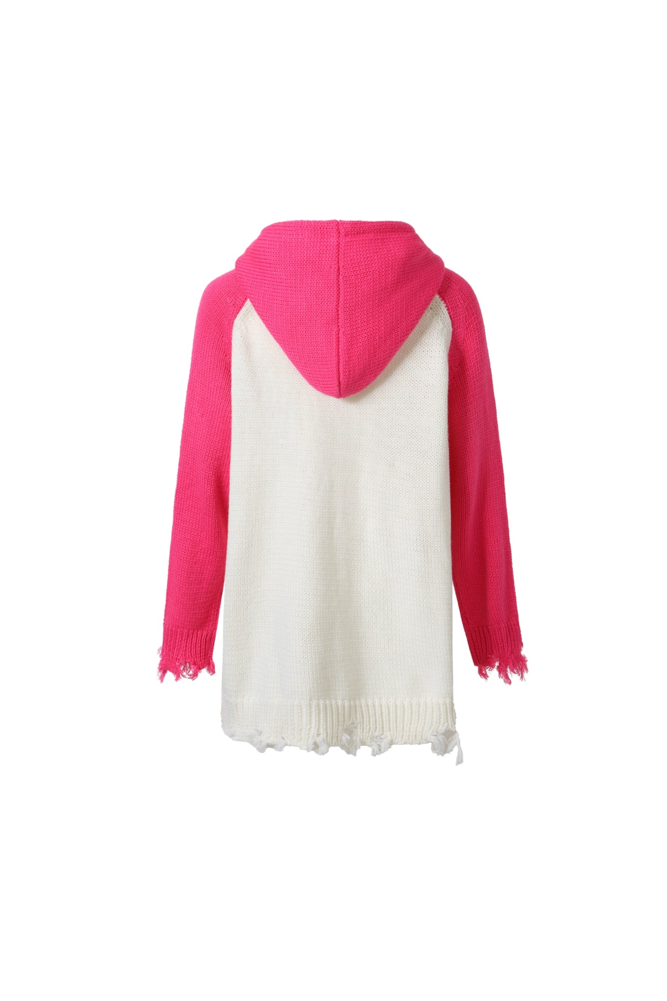 Pink & White Raglan Embroidered Logo Destroyed Hooded Sweater