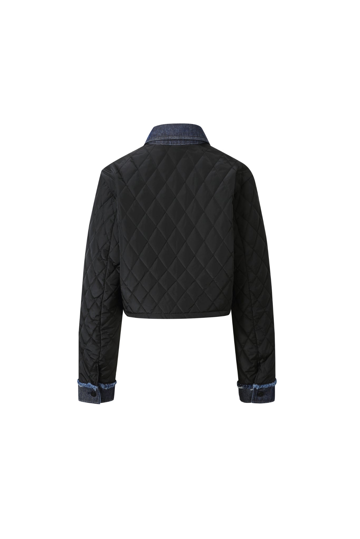 Denim Panel Black Quilted Padded Jacket