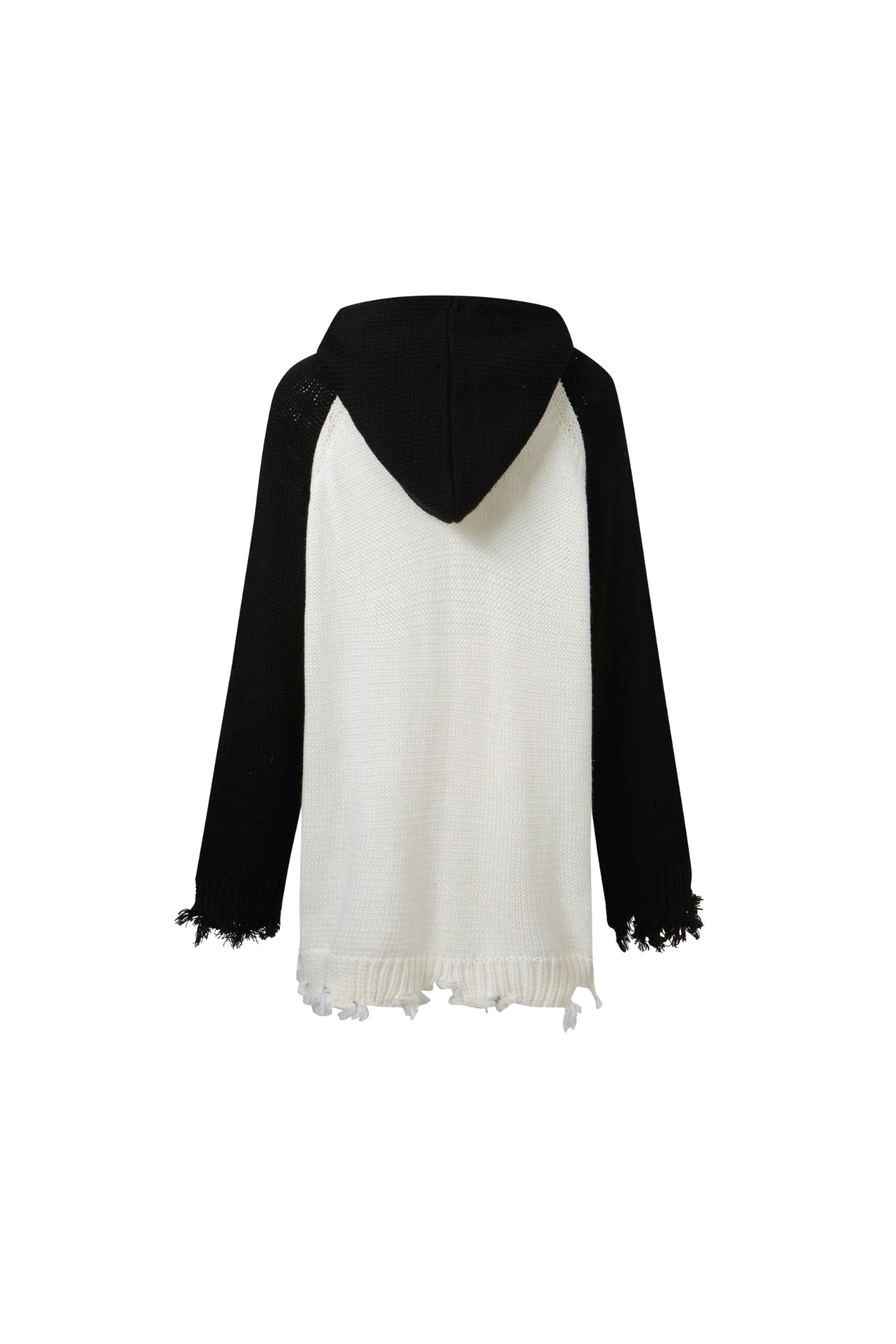 Black & White Raglan Embroidered Logo Destroyed Hooded Sweater