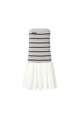 Knit Panel Bustier Pleated Dress