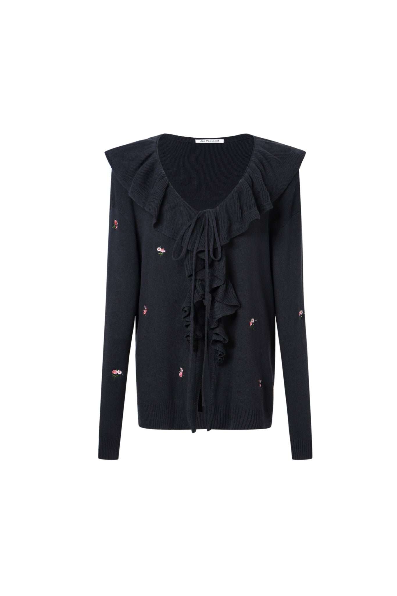 Ruffle Embroidered Floral Tie-Waist Cardigan