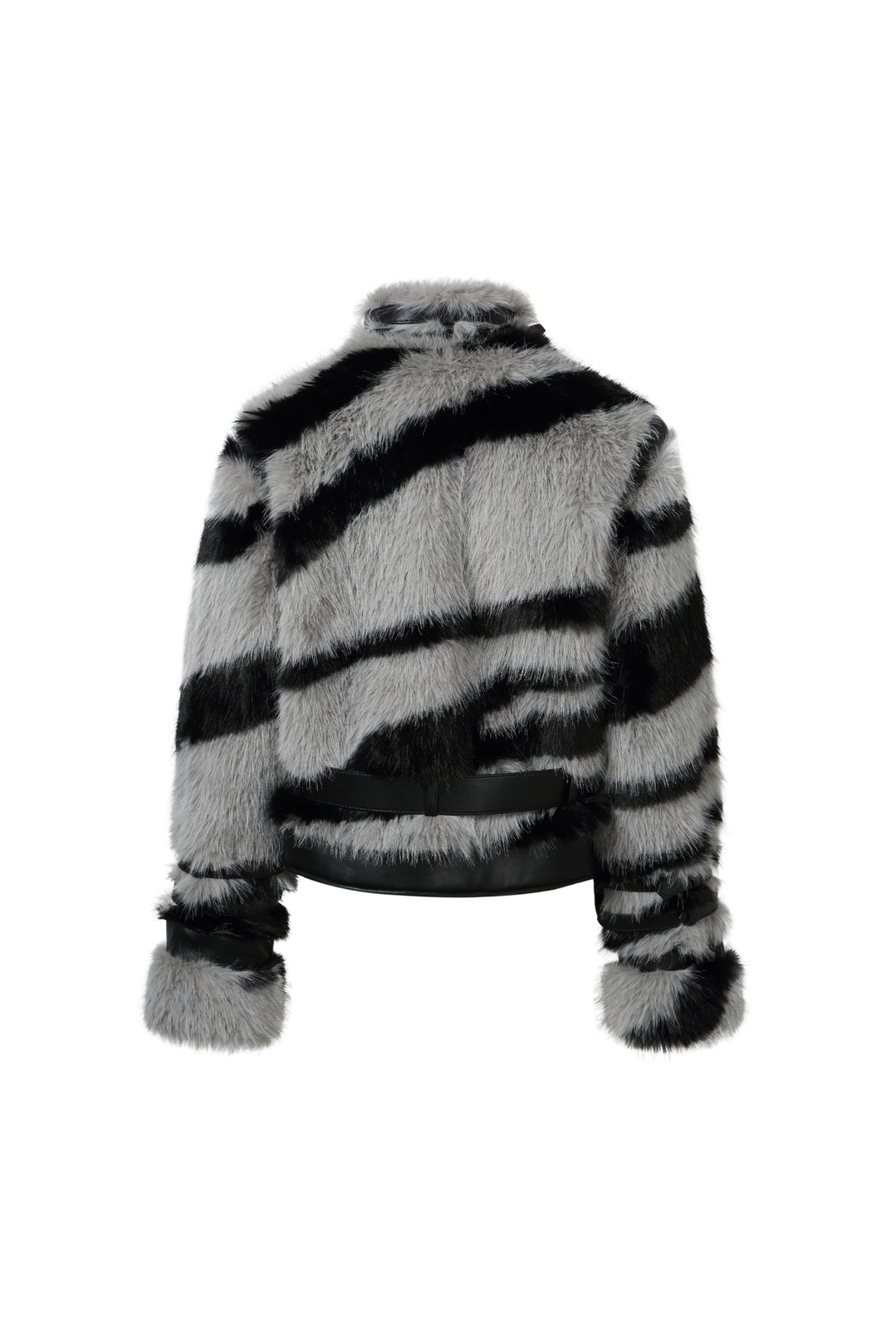 Black & Grey Zebra Print Stand Collar Jacket