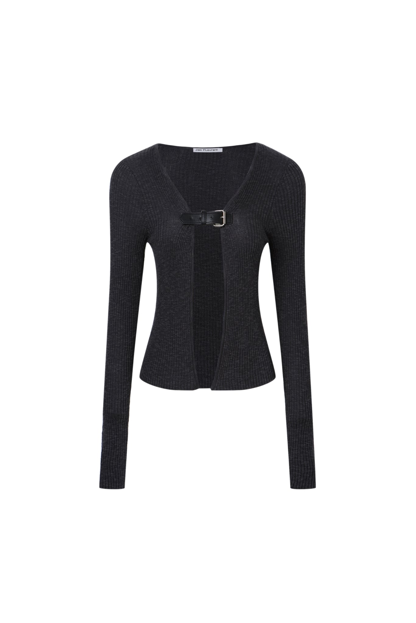 Belt Buckle Detail Grey Knit Top