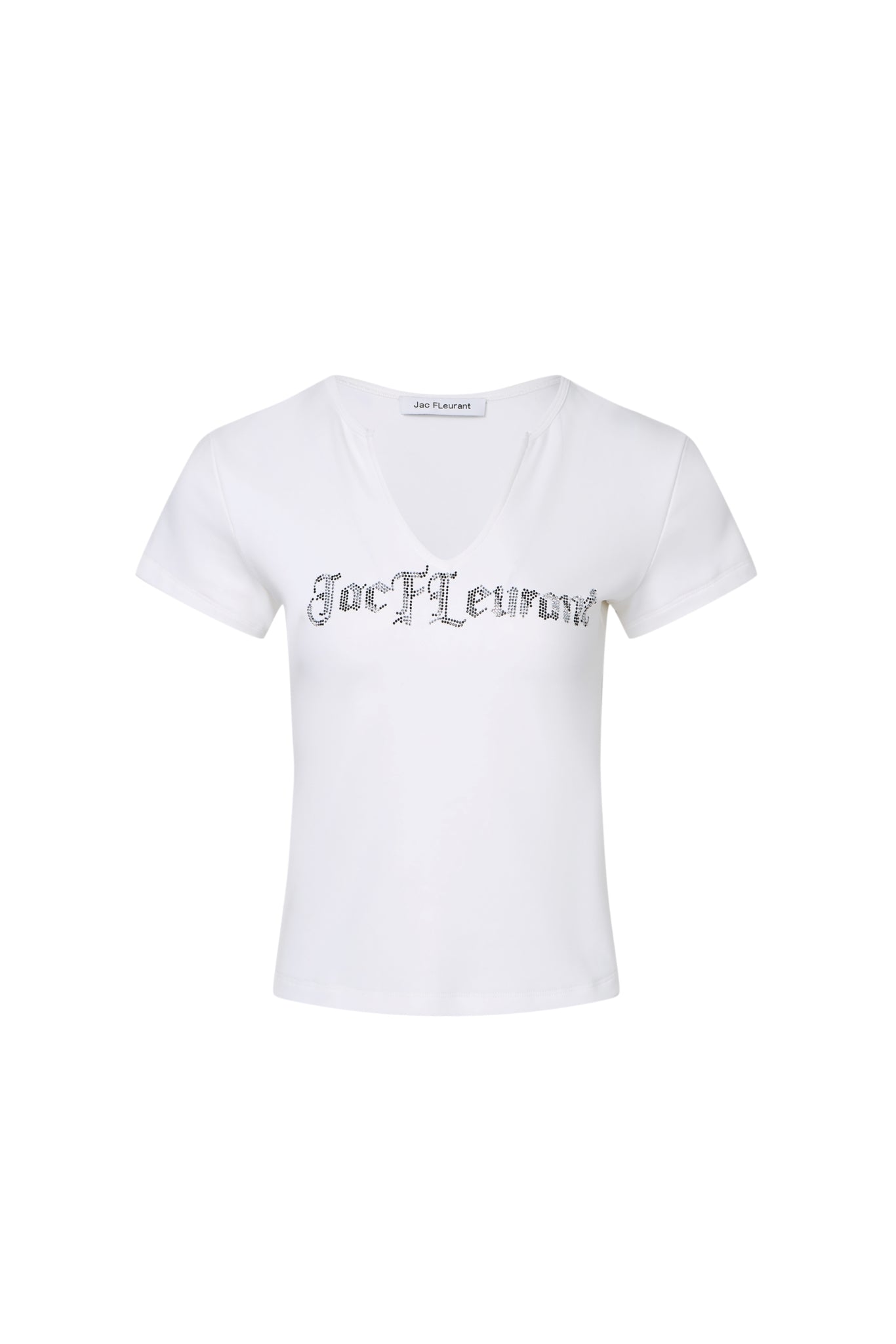 White Zebra Rhinestone V-Neck Tee