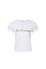 White Zebra Rhinestone V-Neck Tee