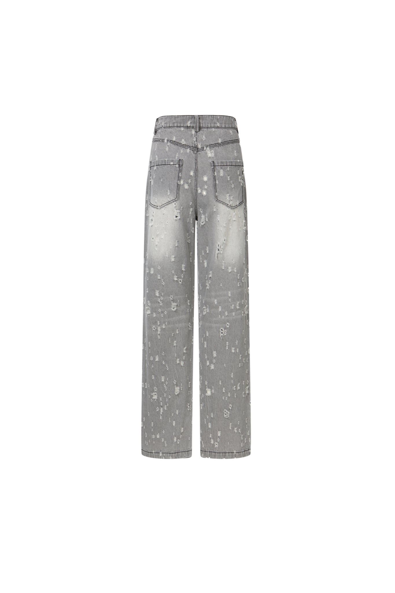 Washed Grey Bullet Hole Straight Leg Patch Jeans