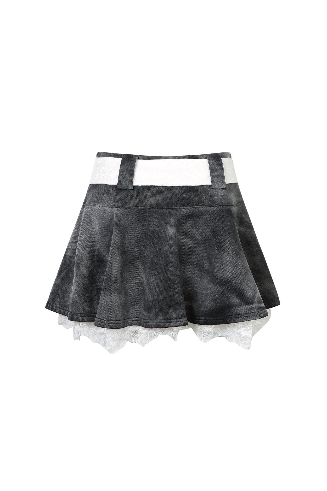 Belted Washed False Two-Piece Pleated Mini Skirt