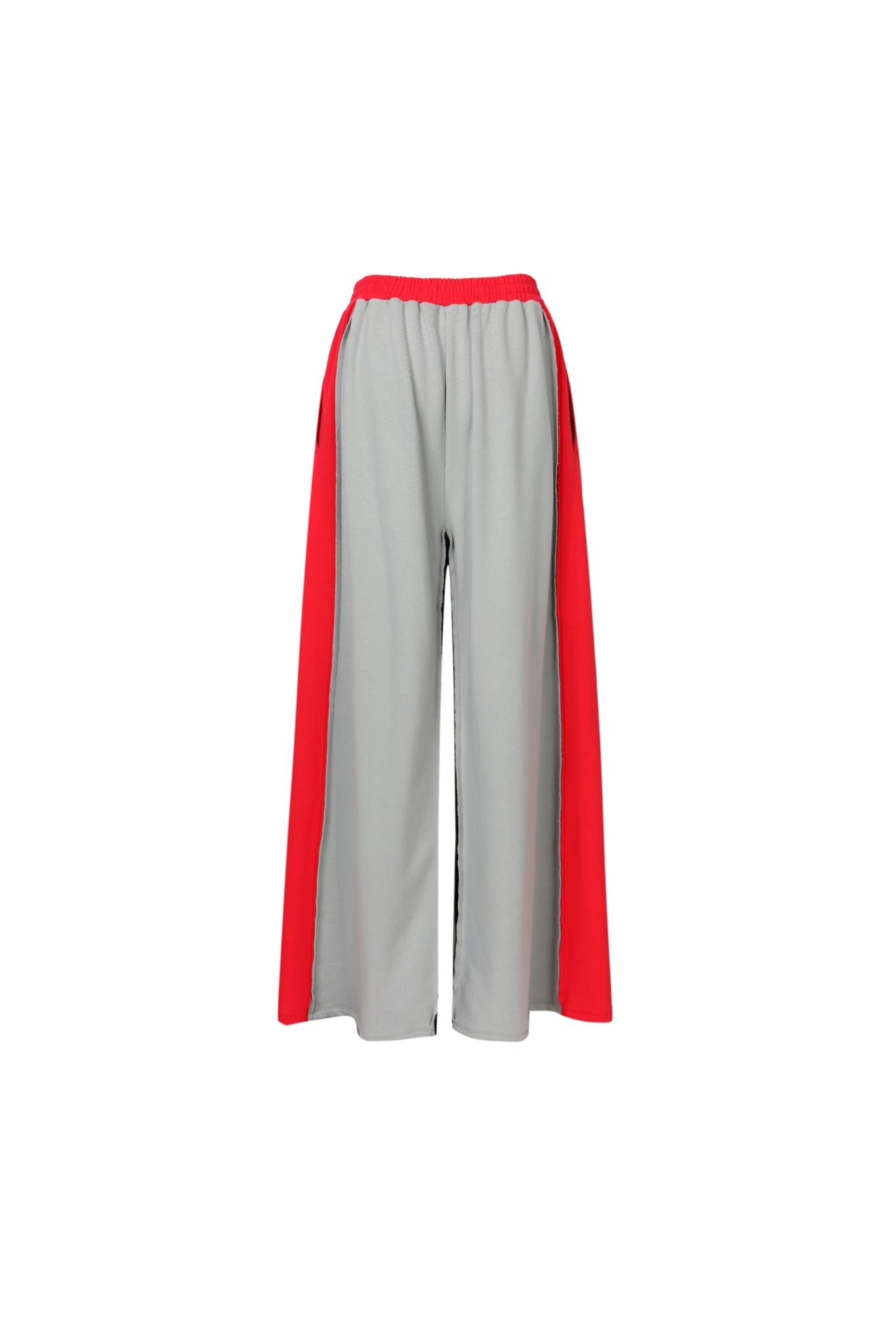 Black, Red & Grey Color Block Wide-Leg Sweatpants