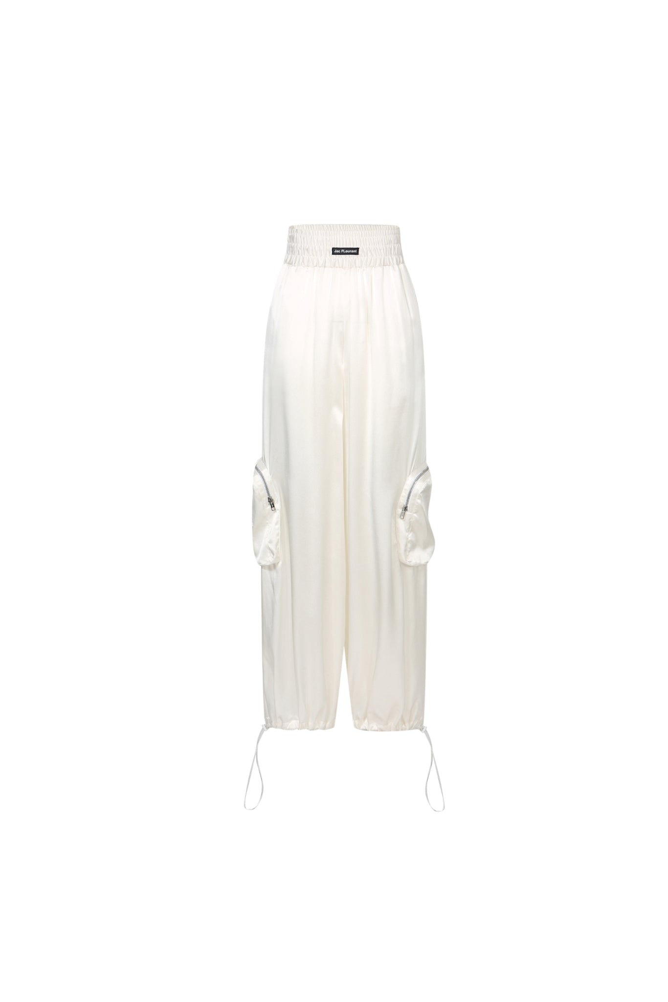 White Satin Pocket Casual Pants